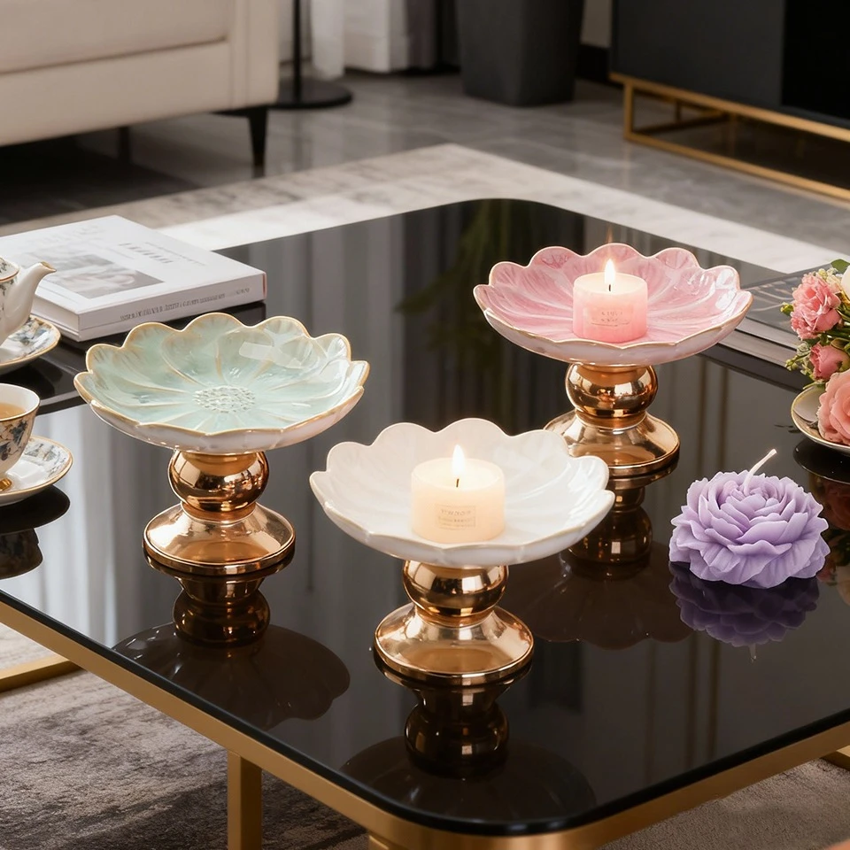 

Newest Romantic High-legged Aromatherapy Candle Holder,3D Flower Candle Stand,Floral Pattern Home Decoration,Christmas Party 향초대