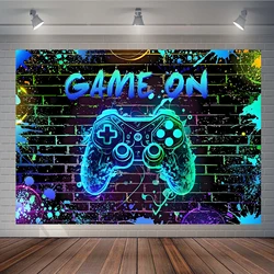 Game On Backdrop Video Game for Level Up Birthday Party Decoration Video Game Happy Birthday Background Game Night Arcade Neon G