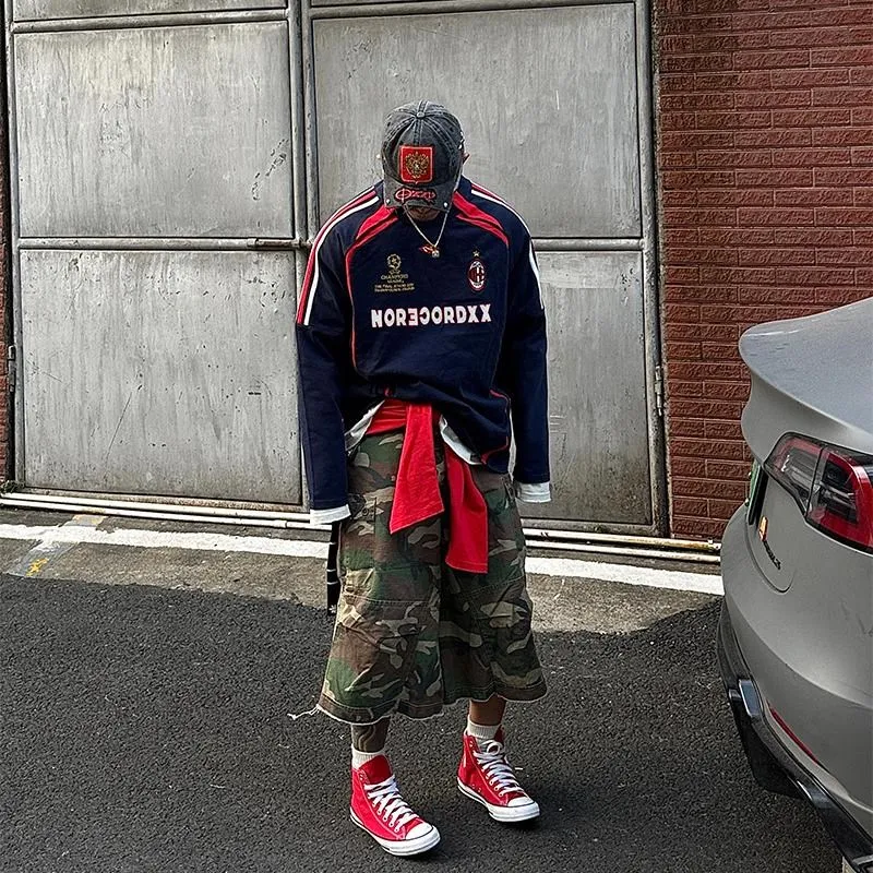 

Loose Fit Long Sve round Ne Sweatirt Casual Streetwear for Men Autumn Winter White Crane Patchwork Color Blo Design