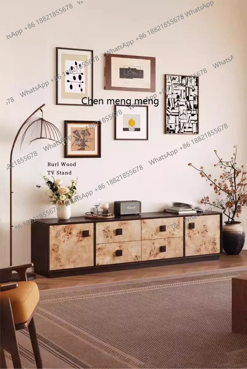 

X Solid wood TV cabinet living room, new storage locker integrated household high-end small apartment, retro