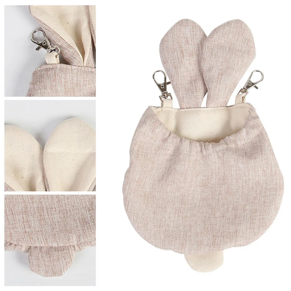 

1Pcs Rabbit Ears Shape Small Pet Hammock Beige Canvas Cage Mabogany Hanging Nest Detachable Easy Clean Portable