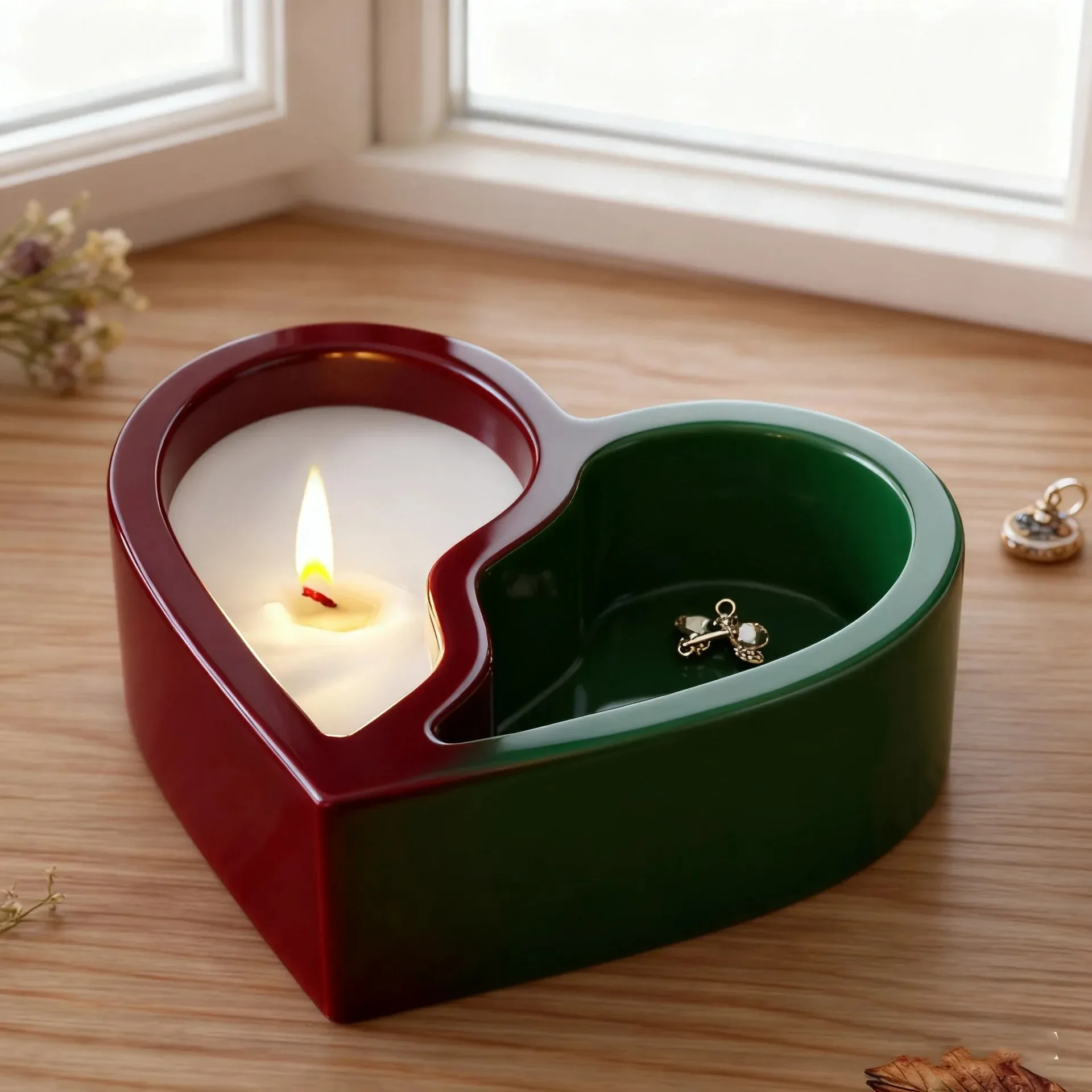 Heart-Shaped Candle Cup Resin Silicone Mold Two-Compartment DIY Epoxy Resin Mold for Heart-Shaped Storage Box Decoration