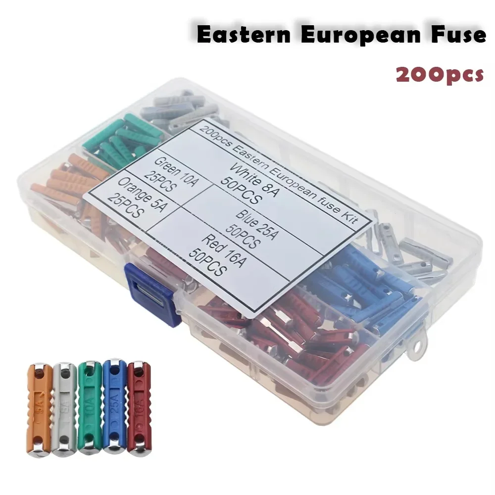 200Pcs Eastern European Torpedo Car Fuse Assortment Kit, 5A to 40A Cylindrical Auto Torpedo Fuse Set for Old European Vehicles