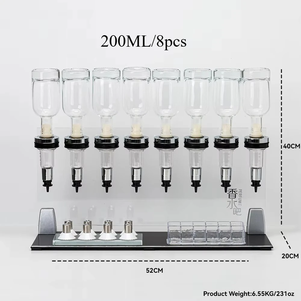 

200ml 8pcs/set Perfume Dispenser Glass Bottle Filling Tool Stainless Steel 8 Head Pump Perfume Vending Machine for Store