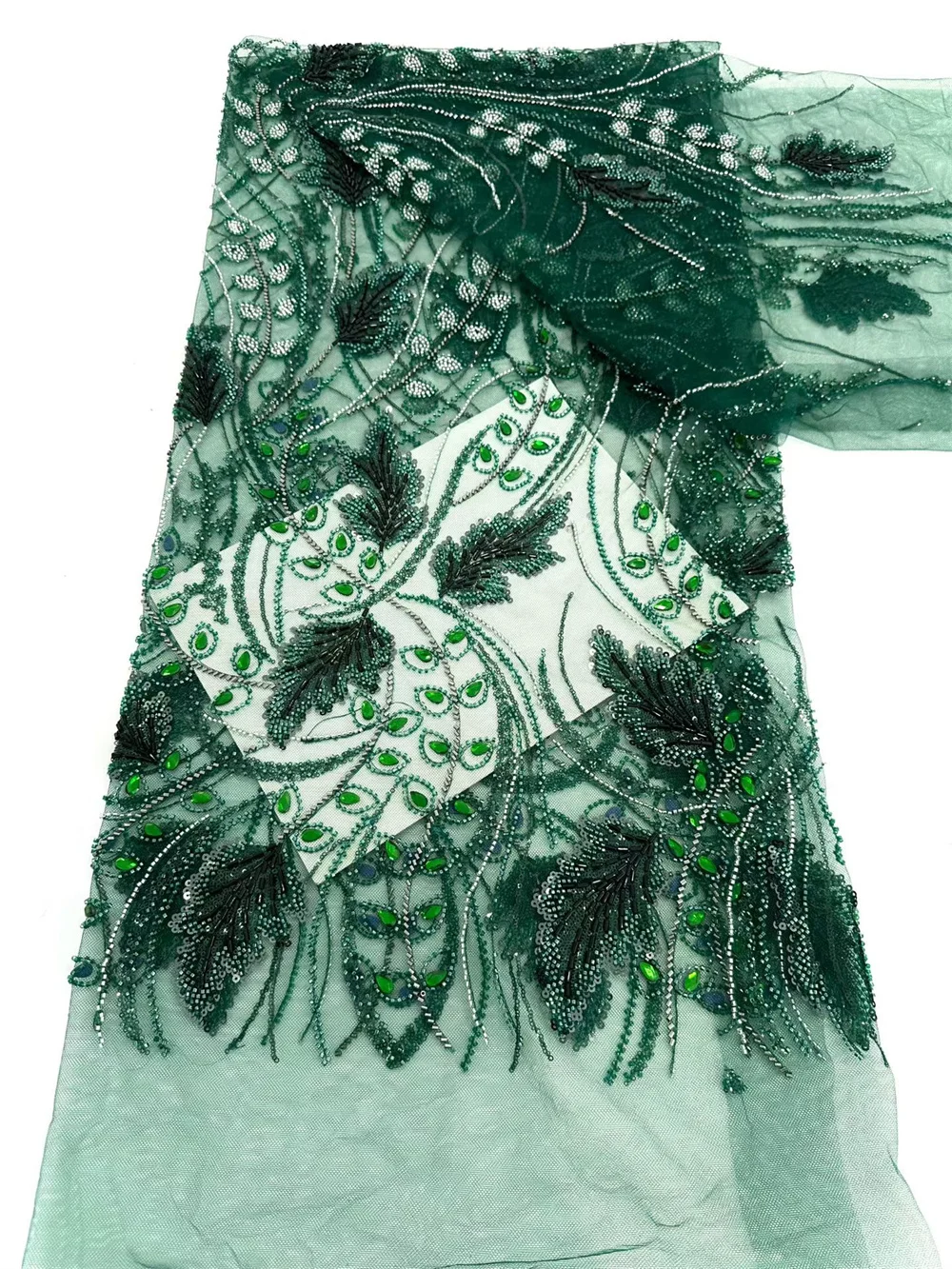 

Luxury Laces On Sale 5 Yards Handmade Beads Embroidery African Lace Fabric 2025 High Quality Green Stones Weddings Dresses H14-1