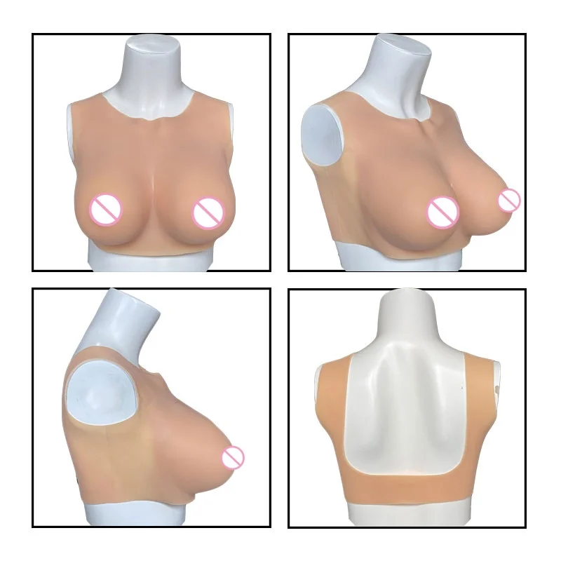 Silicone Breast Forms Bodysuit Shake Fake Boobs Plate BCDEG Sizes for Drag Queen Crossdress Transgender Cosplay with Nipple