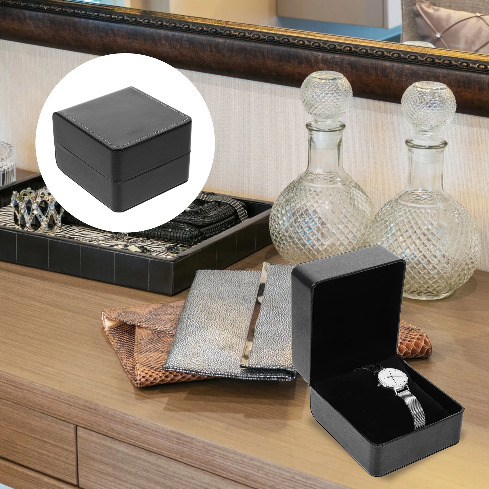 

2Pcs PU Leather Watch Storage Box Multi-function Jewelry Case Compact Watch Holder Gift Box