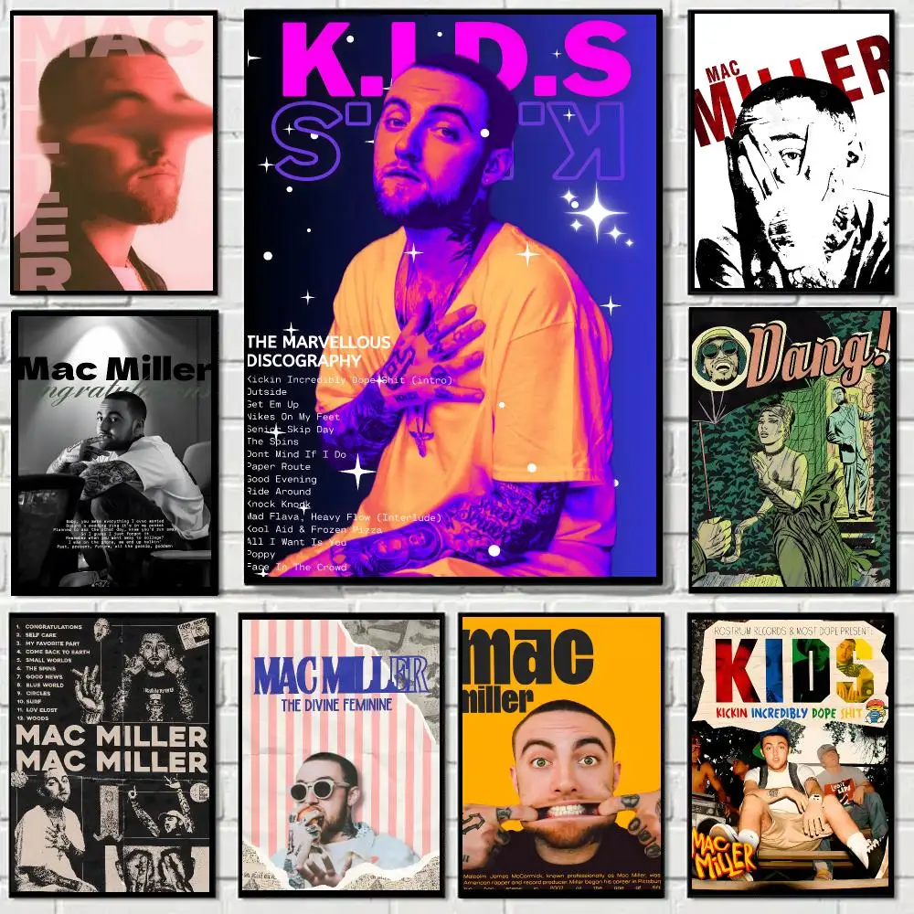 Mac Miller Singer Hip hop Vintage Poster Self-adhesive Decal Living Room Bedroom Party Bar Decor Moisture-proof Fade-resistant