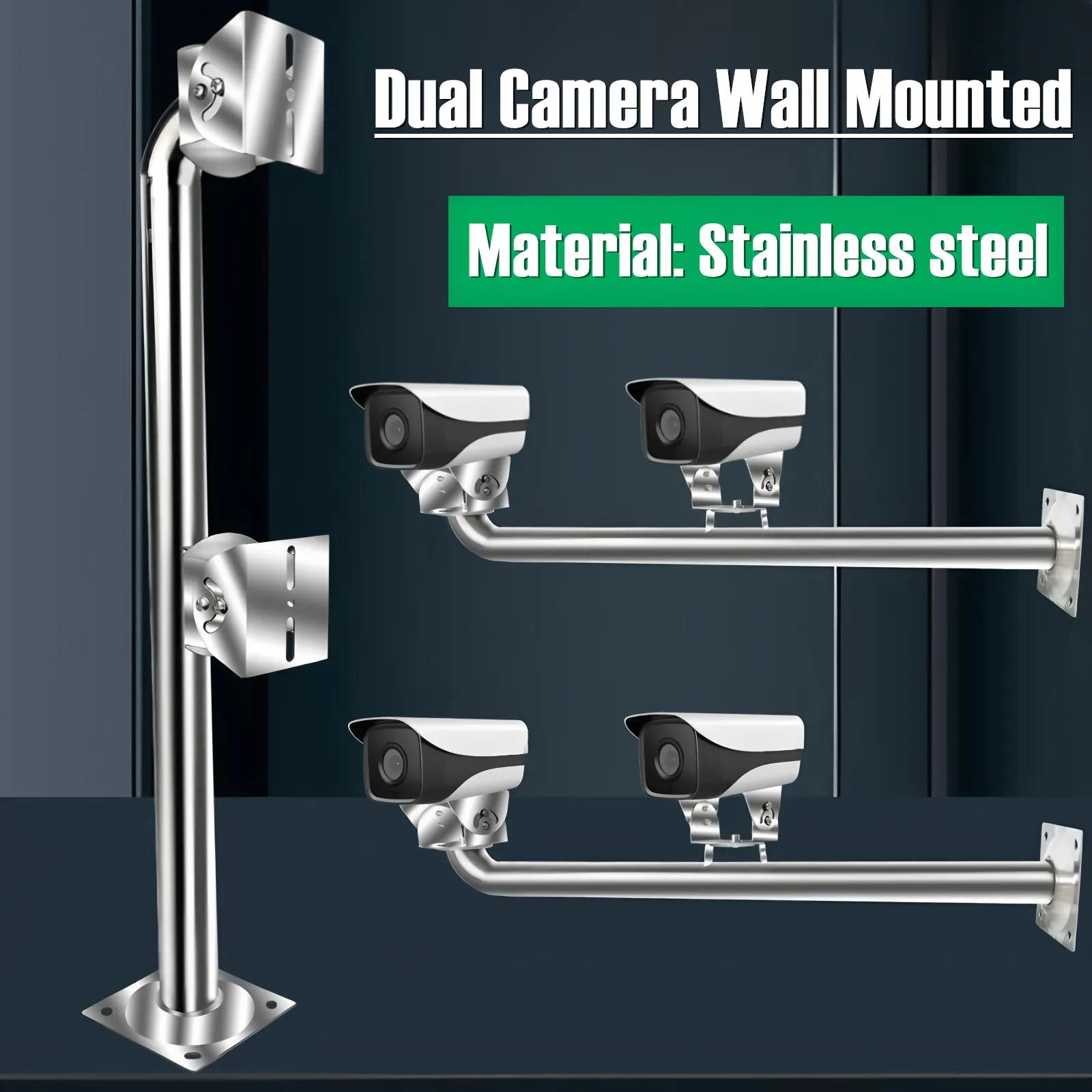 Stainless Steel Cross Arm Rod Bracket for Double Cameras, Dual Camera Mount Bracket for Home Surveillance CCTV Security Camera