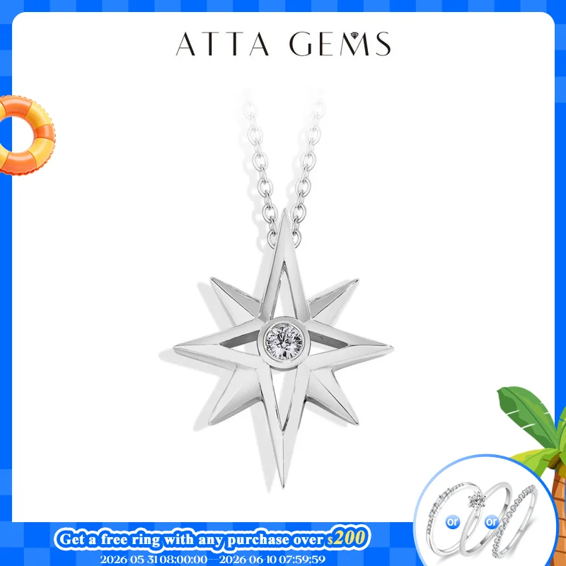

ATTAGEMS Star Moissanite Pendant Necklace for Women D Color Round Cut 3.0mm Lab Diamond S925 Silver 18K Gold Plated Fine Jewelry