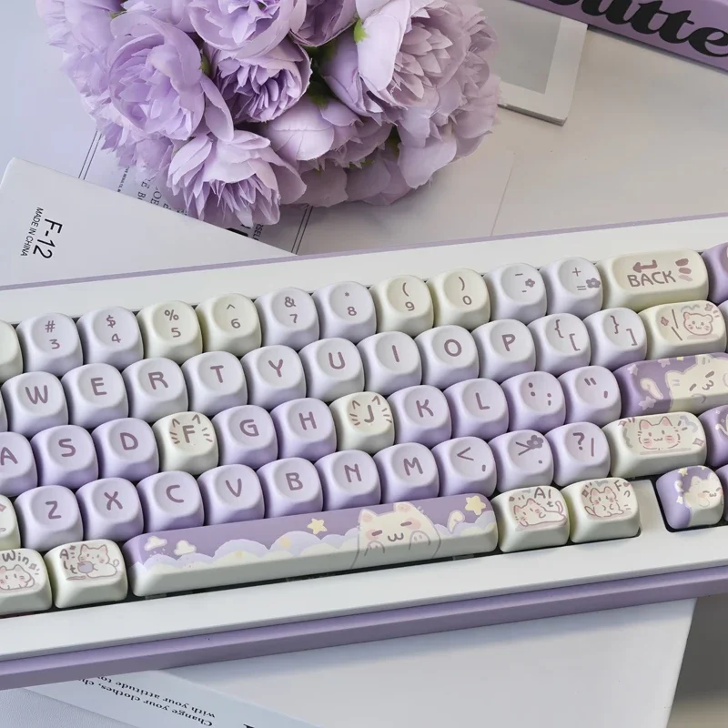 

Purple potato kitten keycap 132 mechanical keyboard cap pbt hot sublimation 87 custom wooting step from ace68 succubus