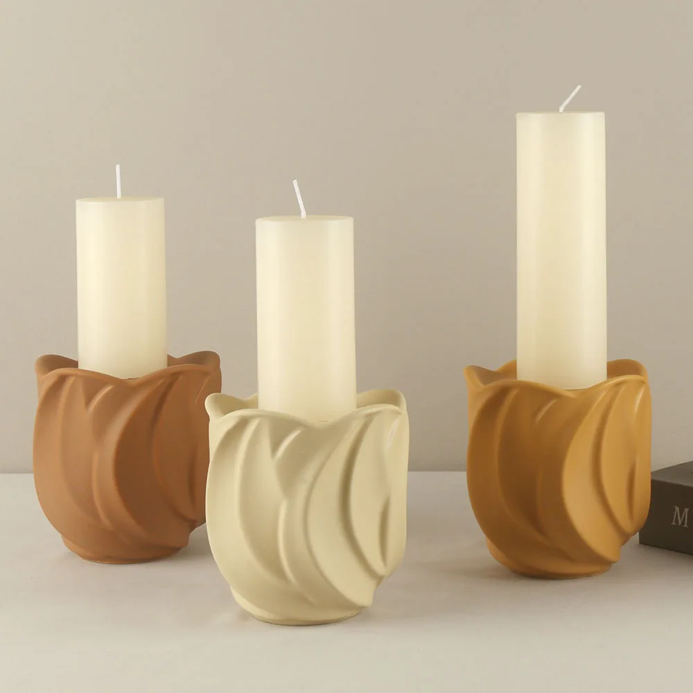 Ceramics Simple Modern Candle Holder Pillar Candles Creative Christmas Decor Living Room Coffee Table Party Friends Bookshelf
