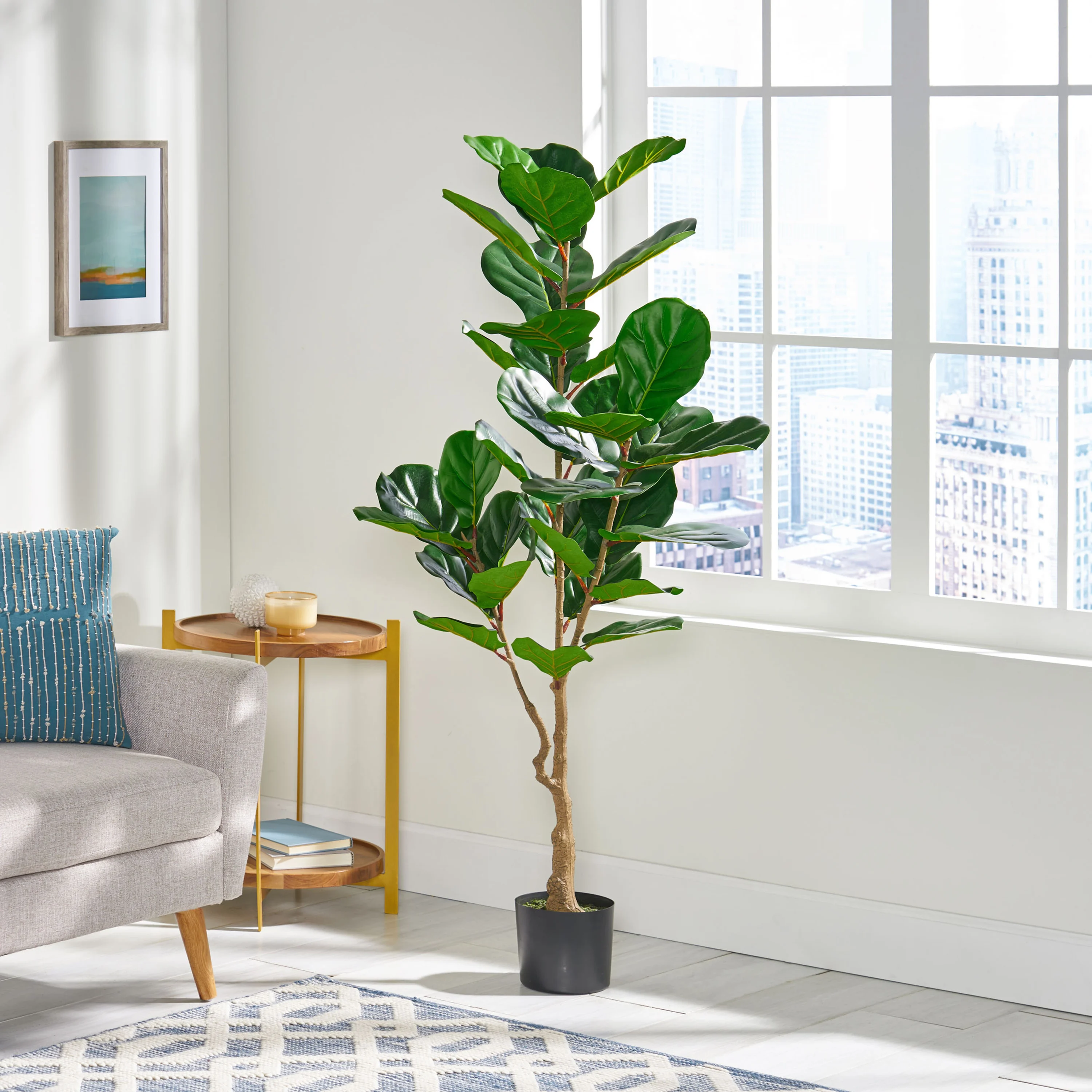 US 5ft Artificial Fiddle Leaf Fig Tree, Large Faux Plants In Plastic Nursery Pot, Indoor Outdoor Artificial Tree For Living Room