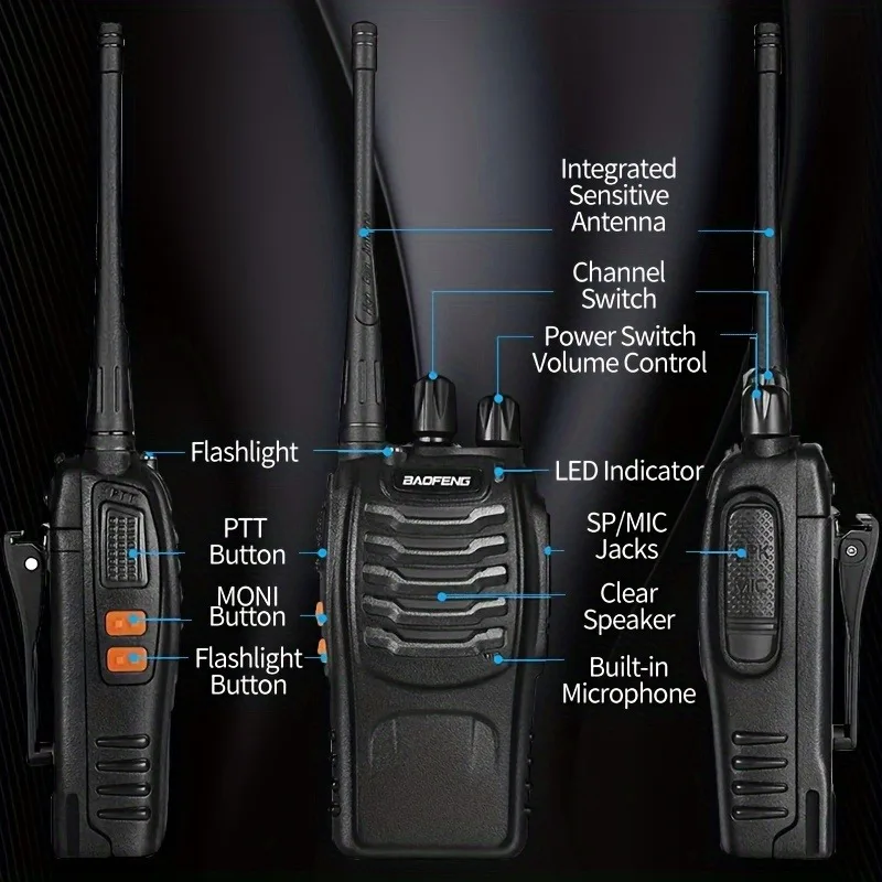 BF-888S Walkie Talkie de Longo Alcance, Rádio bidirecional, 400-470MHz, Transceptor de Rádios para Comunicação Outdoor Adventure Work