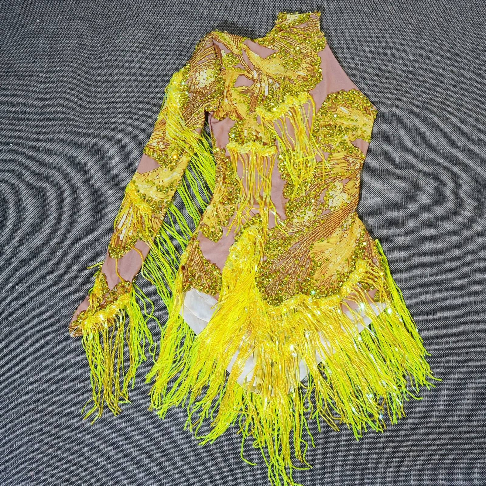 Seksowna piosenkarka świecące dżetów cekiny frędzle body z rękawami na jedno ramię impreza urodzinowa występ taneczny scena barowa