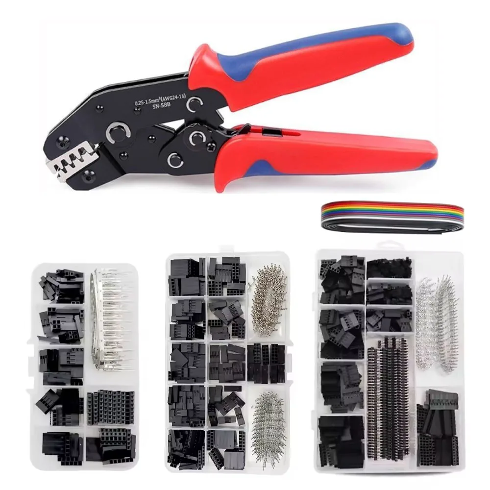 

Dupont Crimping Plier 0.25-1mm²/23-17AWG 310/620/1550PCS 2.54mm Dupont WireTerminals Clamp Kit Connectors Hand Tools Set