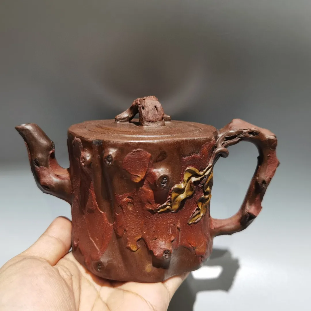 

7"Chinese Yixing Purple Clay Pot Pottery tree root Stump shaped teapot Kettle Teapot Flagon Office Ornaments Town house