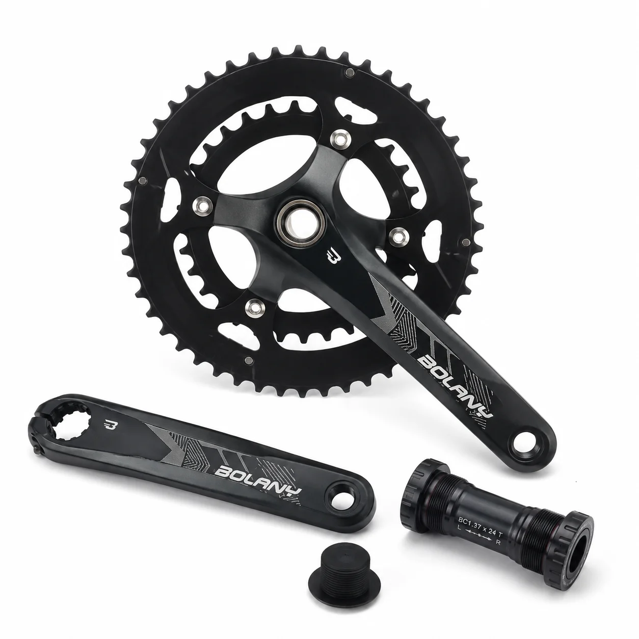 BOLANY 34/50T Road Bike Crankset Hollow Aluminum Alloy Double Chainring Integrated Spindle Bottom Bracket for 9-12 Speed Bicycle