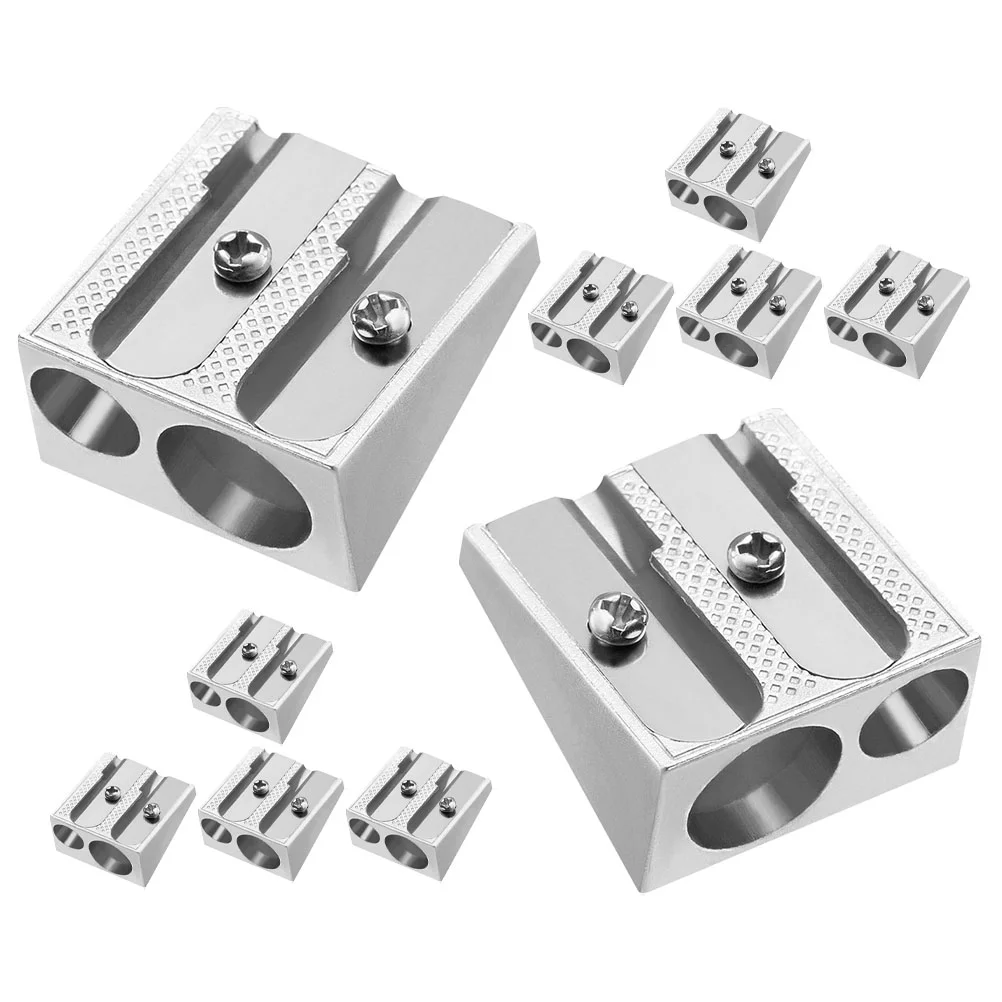 10 Pcs Double Hole Pencil Sharpener Carpenter Metal Silver Aluminum Alloy Pupils