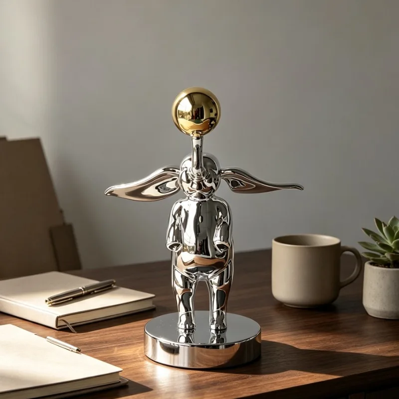 Modern Silver Elephant Balancing Ball Figurine Cute Cartoon Resin Statue for Home Office Desk Living Room Decor Gift