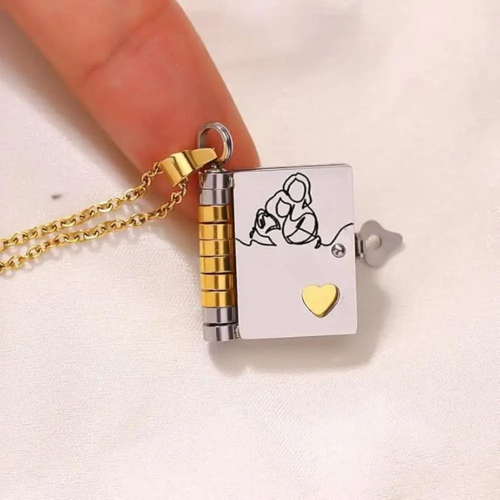Openable Granddaughter Book Necklace Gold Color with Pages of Engraved Information Message Mini Book Pendant Necklace