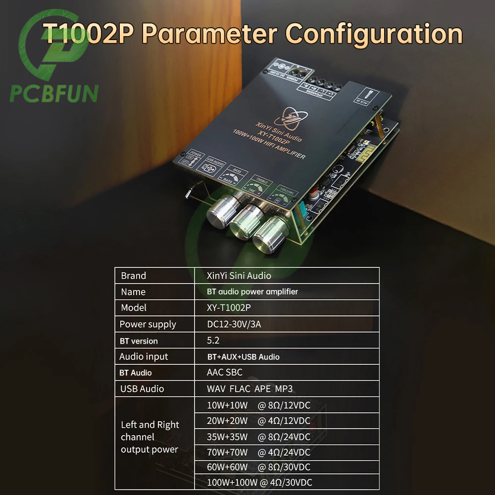 DC12-30V XY-T1002P Upgraded Version Bt Digital Amplifier Board 100W * 2 Stereo High And Low Frequency Adjustment Tpa3221 Chip