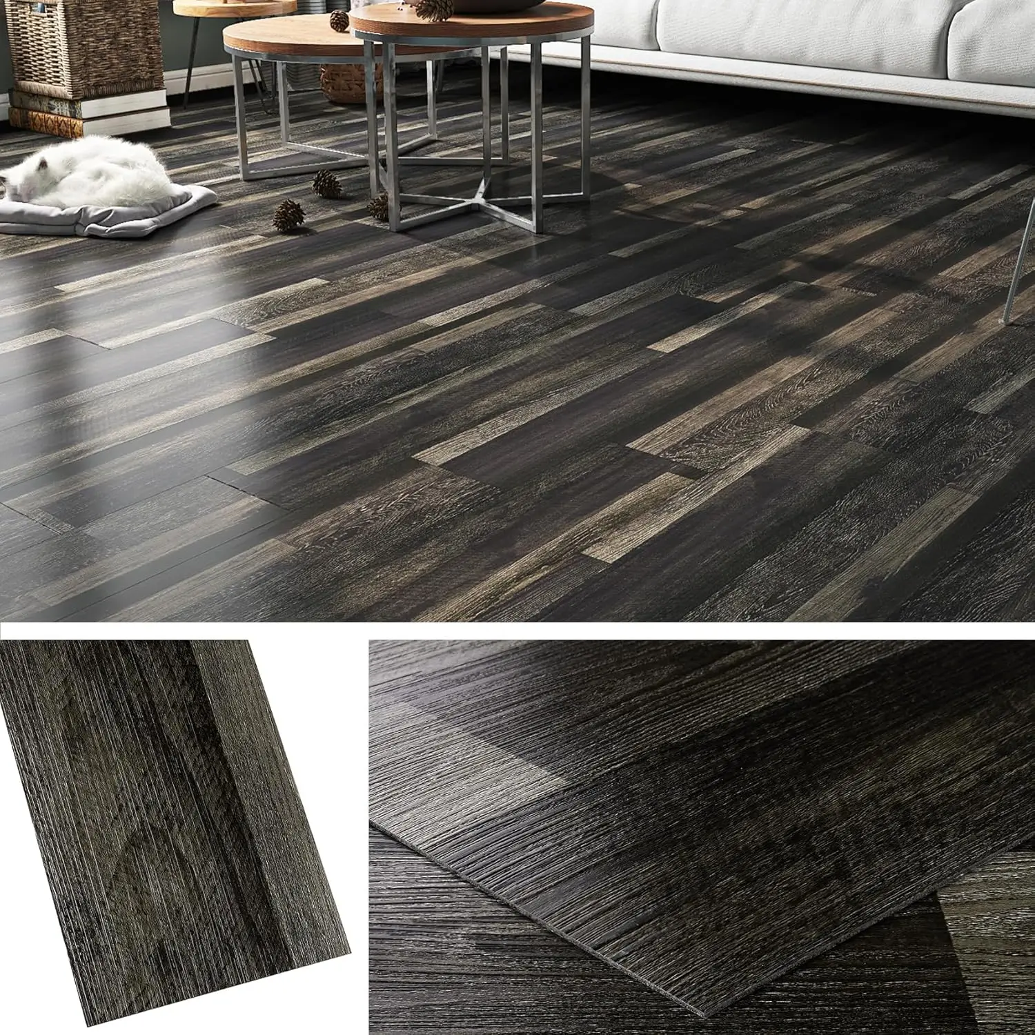 

18-Pack 6x36 Peel and Stick Vinyl Plank Flooring Waterproof Dark Wood Tiles for Bathroom Basement Self Adhesive