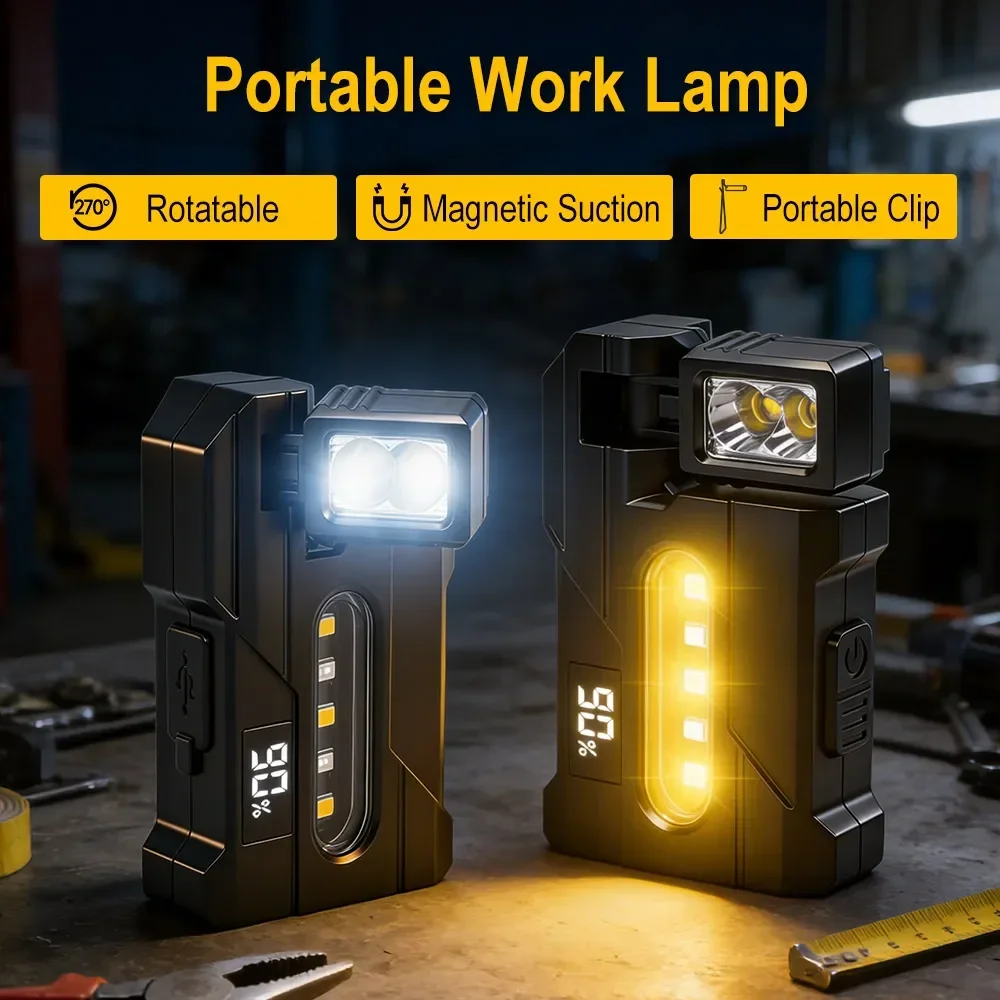 BORUiT XPE Super Bright Mini Flashlight Dual Light Rechargeable Adjustable Head with Magne t& Clip Work Light for Camping Hiking