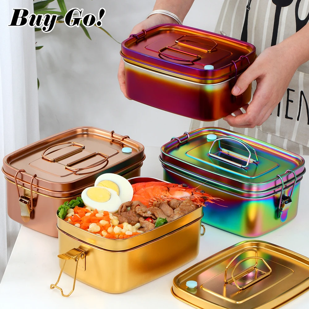 Lunch Bento Box Sealed 304Stainless Steel Food Container Double Layer For Kids Adults Fruit Cake Snack Storage Box Bin Tableware