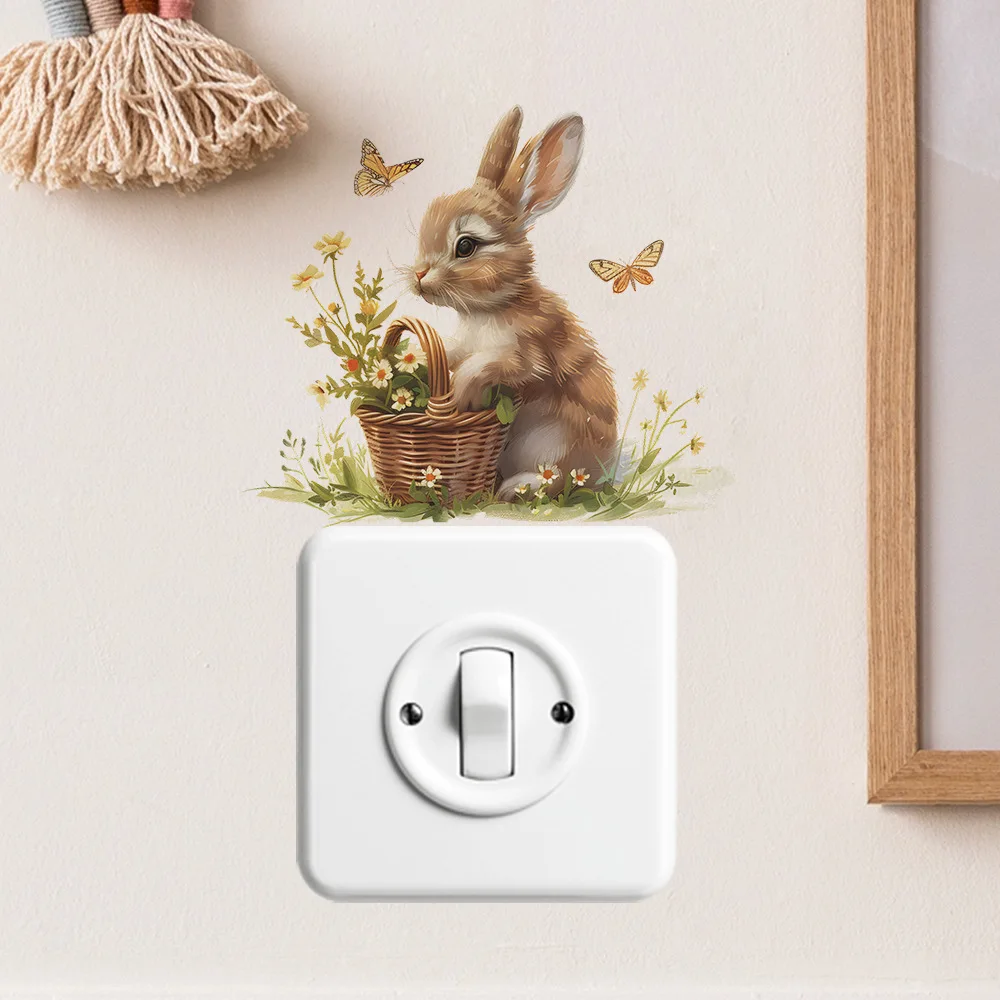 

Cartoon Rabbit Panda Cat Switch Sticker For Kids Room Home Decoration Mural Cute Animals Bedroom Decor Self-adhesive Wall Decals