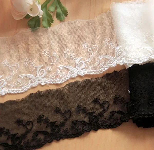 Width:7.0cm （2.80 “） Lovely bow-knot mesh embroidered lace, 3 colors Sewing accessories lace,garment trim lace for diy(ss-438