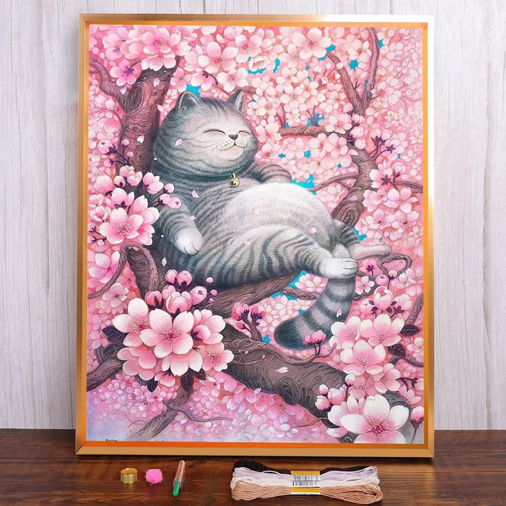 

Cat Pink Flower Printed Cross Stitch Set Embroidery DMC Threads Handmade Handicraft Needlework Craft Wholesale Sales Jewelry