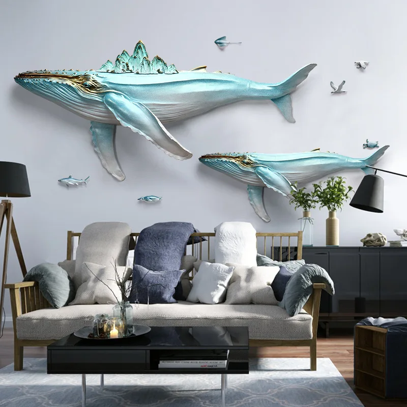 

Minimalist home decor Marine Animal Whale Wall Hanging Sofa Background Wall Decoration Creative Children's Room 3D Wall Sticker