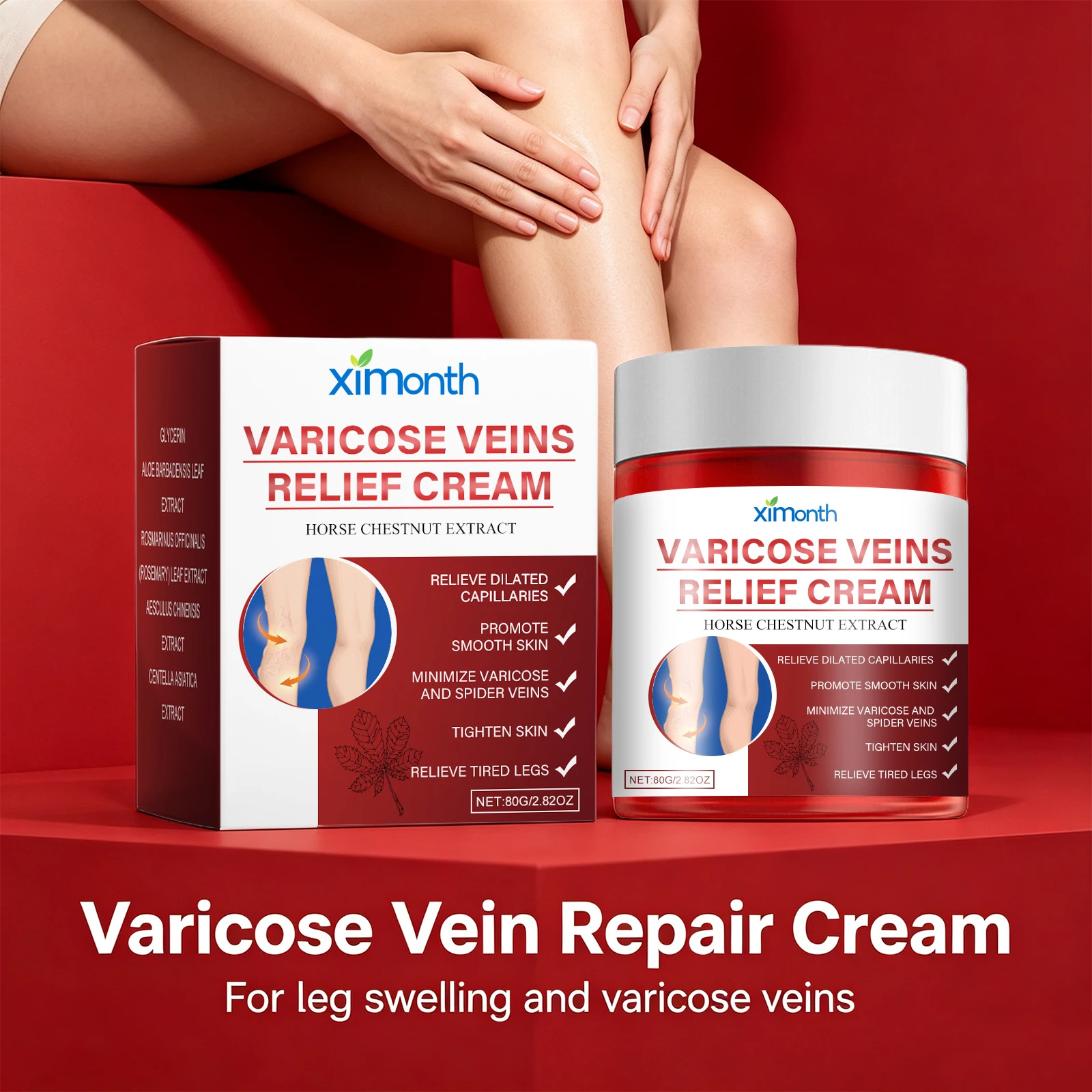 Varicose Veins Relief Cream Relieve Tired Legs, Minimize Spider Veins & Capillary Dilation, Smooth Skin Body Massage Cream - view 2