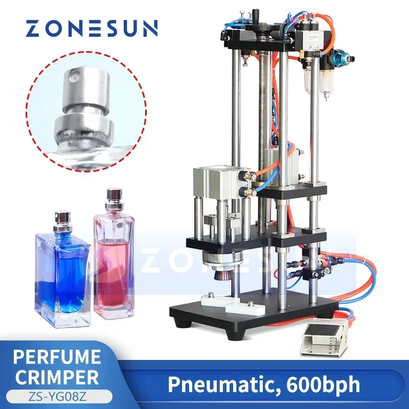 ZONESUN الهوائية غطاء زجاجة عطر آلة الضغط الزجاج التمهيد البخاخ ختم رائحة العطر معدات التعبئة والتغليف ZS-YG08Z