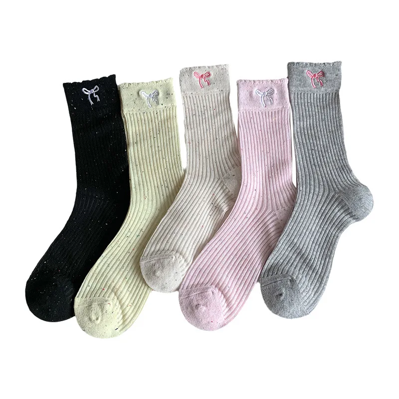 1 Pair of Butterfly Embroidery Designer Socks Spring Autumn New Middle Tube Women Socks Kawaii Absorb Sweat Socks