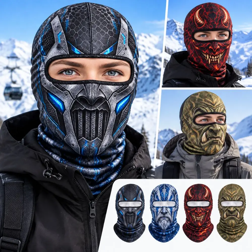 3D Printed Skull Demon Print Funny Ski Mask Breathable Eye Hole Quick Dry Balaclava Face Mask Windproof Sweat Absorbent