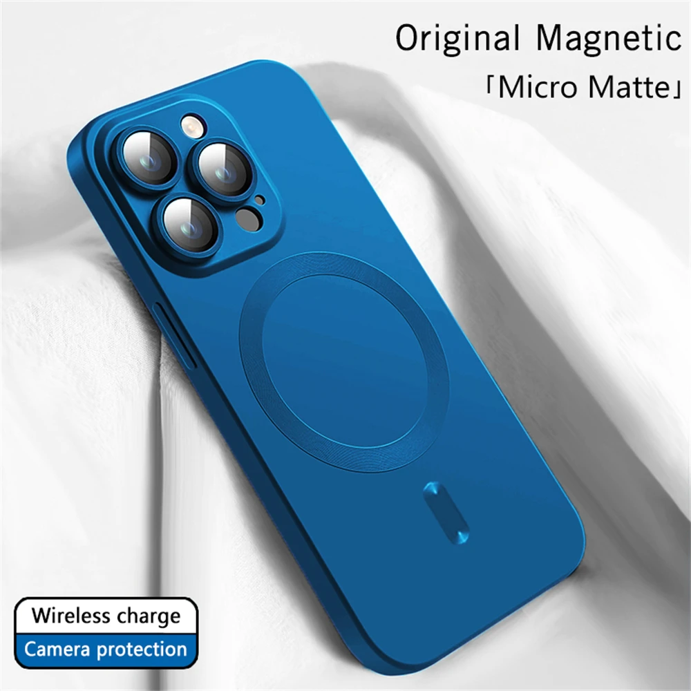 Original Wireless Magnet Matte Case For Magsafe Iphone 11 12 13 14 15 Pro Max Plus X Xs Camera Lens Cover Shockproof Protection