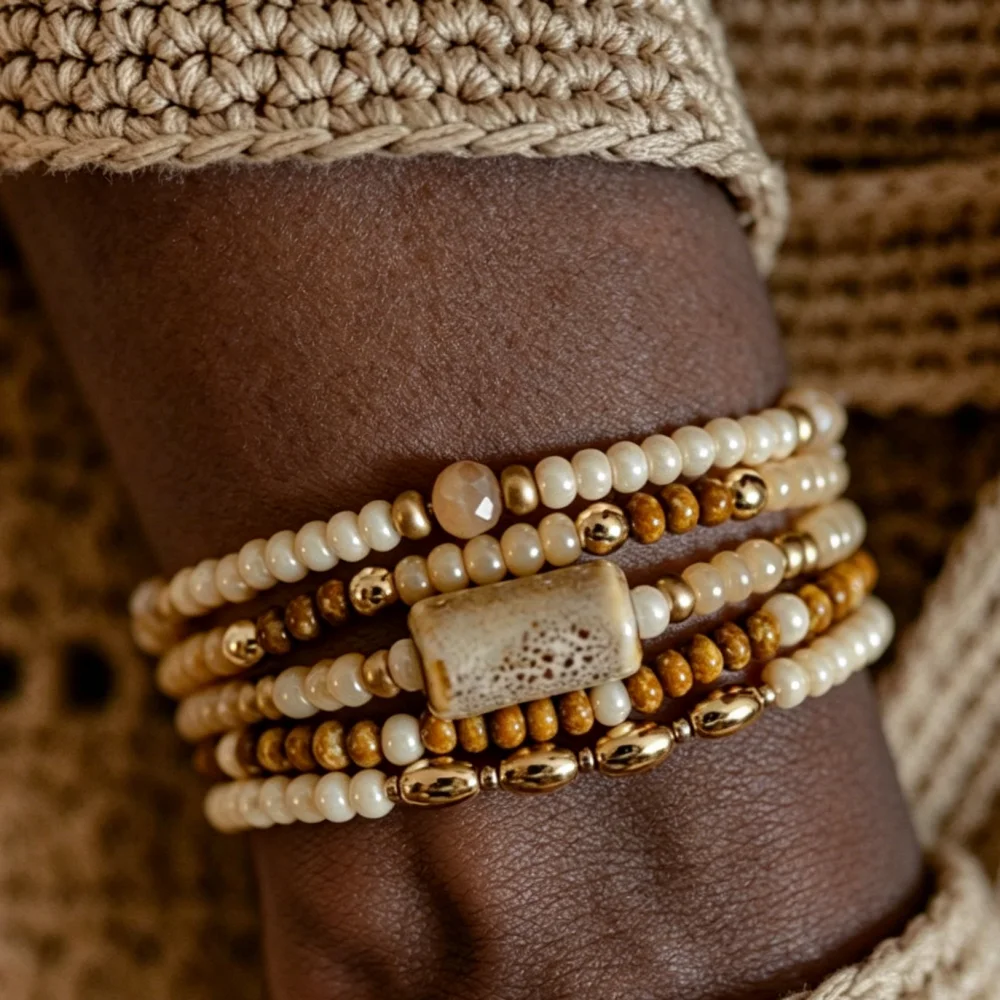 Boho Mehrlagiges Acrylperlen-Armband für Männer, Vintage Resort-Stil Schmuck, Modisches Casual-Armband für Frauen, Accessoires – Detail 2