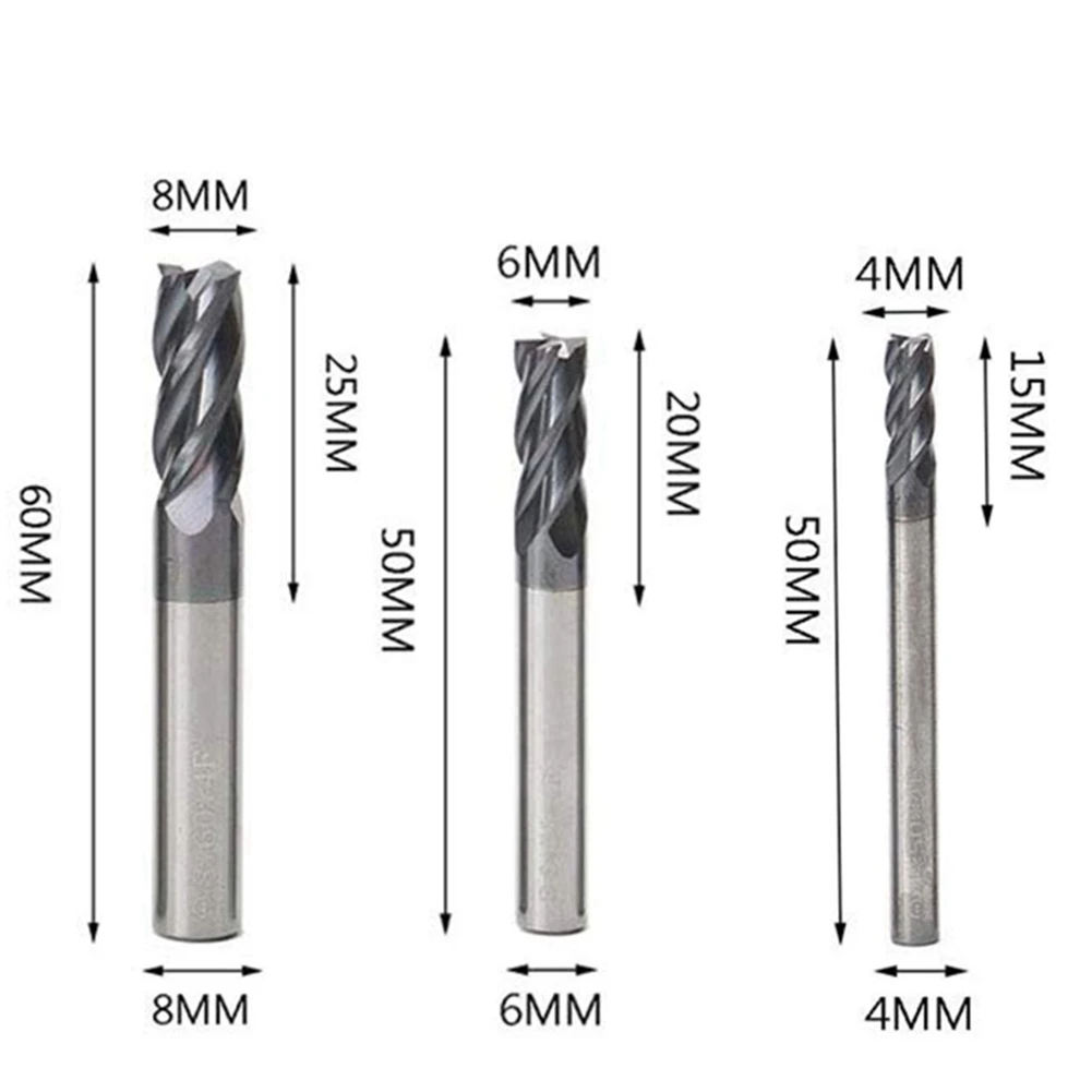 

A59Z-6Pcs 4 6 8 Mm Carbide End Mill 4 Flutes End Mill Set Milling Cutter Tool Kit