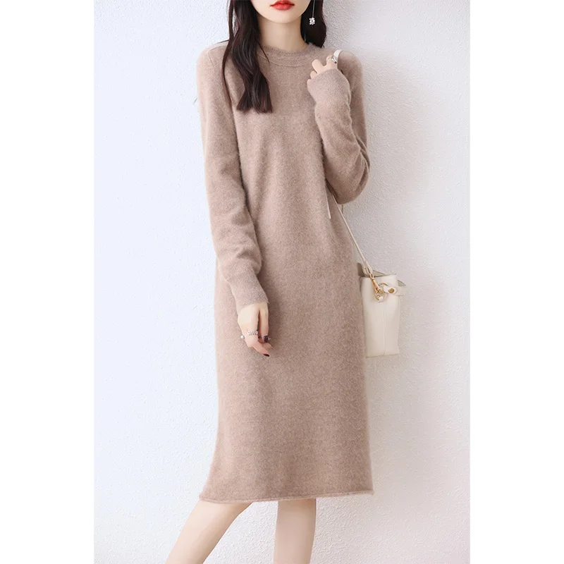 Women's Mid-length Wool Skirt with Coat, Slim Fit, Bottom Sweater, Cashmere Sweater, Long Skirt, New, Autumn and Winter