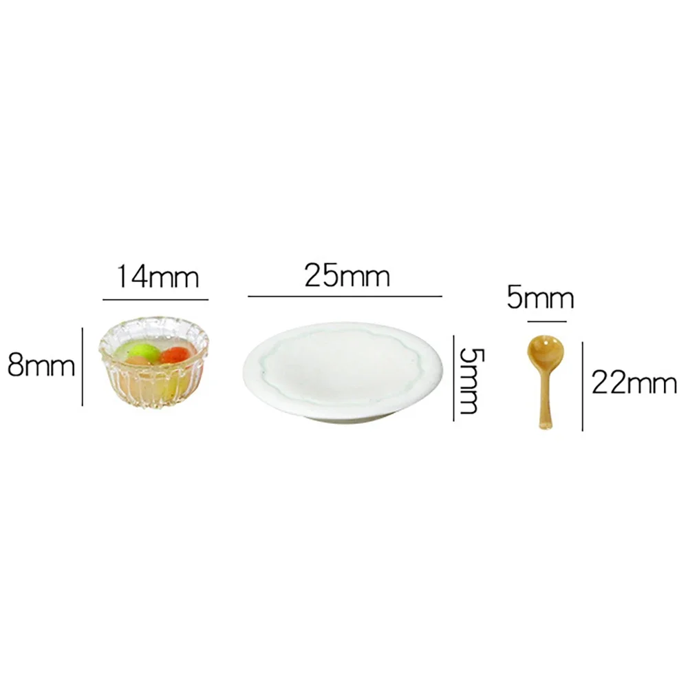 1/12 Dollhouse Miniature Accessories Mini Glutinous Rice Balls Spoon And Plate Set Simulation Food Model Doll House Decoration