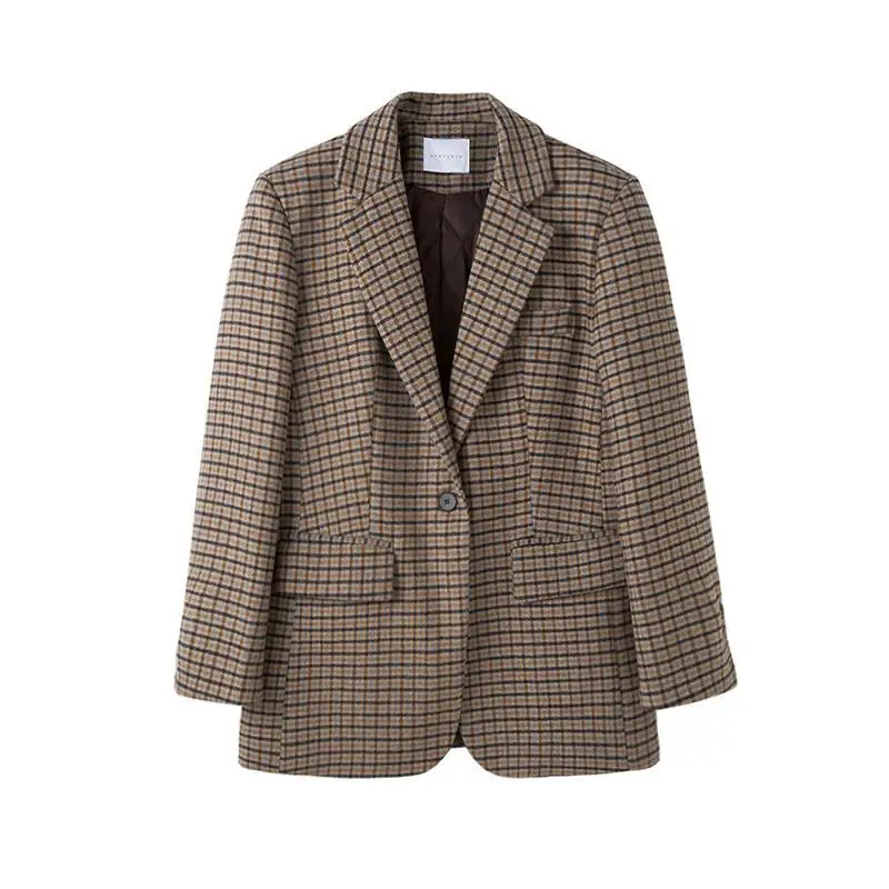 النسخة الكورية الرجعية الكلاسيكية منقوشة مقابلة الأعمال دعوى السيدات العمل مكتب السيدات طويلة الأكمام موضة السترة المرأة 2025 جديد #5