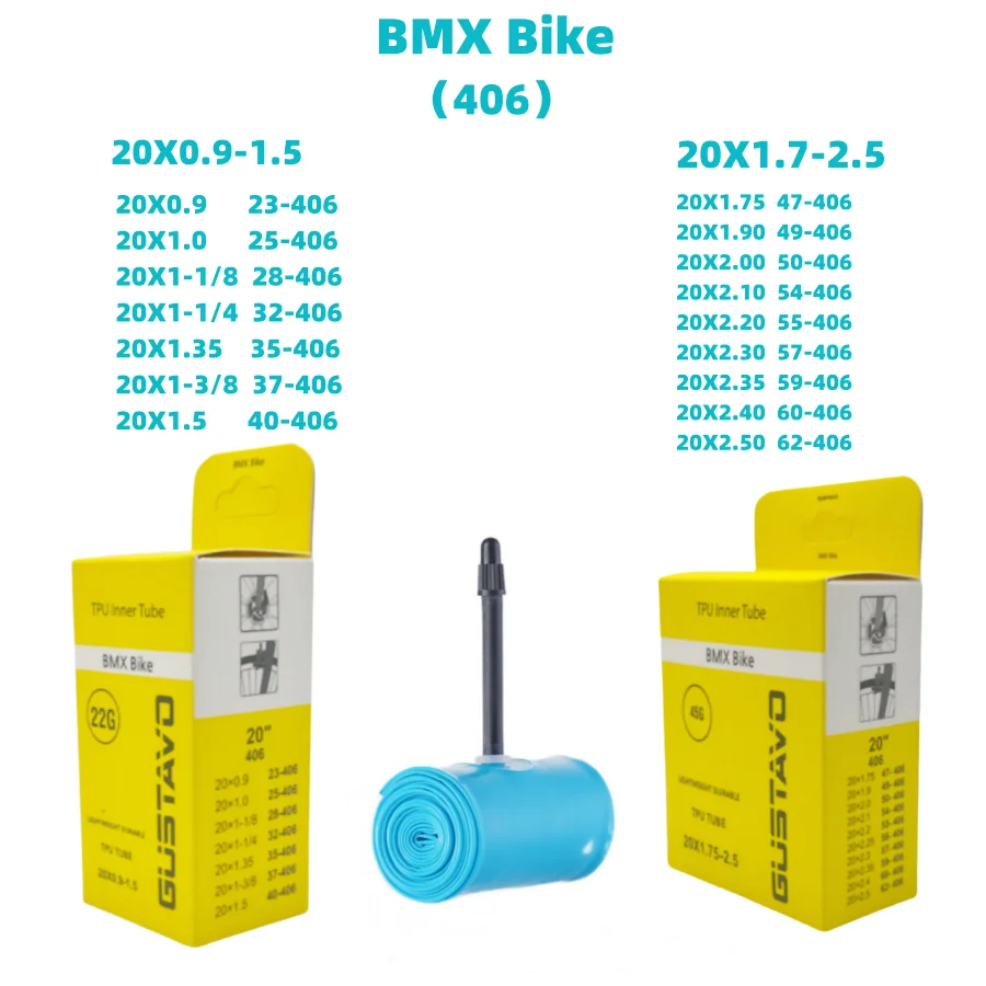 GUSTAVO BMX Bike Folding Bicycle TPU Tube  20X0.9-1.5/20X1.75-2.5 (406) 45mm 65mm Length French Valve