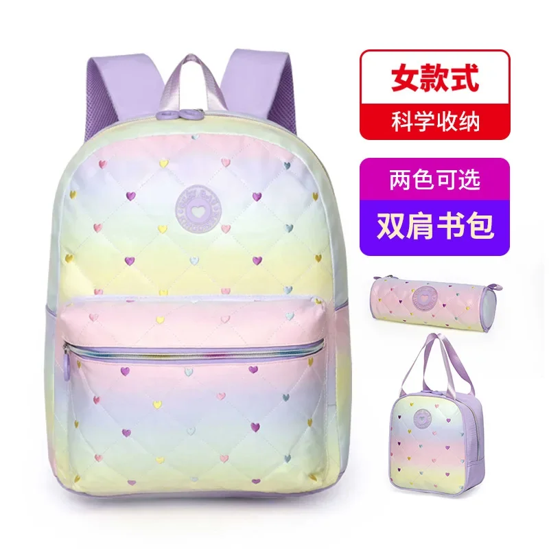 

Primary School Backpack for Girls Double Layer Backpack Cute Women's Backpack 3-piece Set with Meal Bag Pen Bag Shoulder Bag