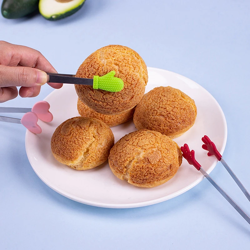 1Pc Silicone Food Tongs Gloves-shaped Stainless Steel Non-slip Kitchen Utensil Ice Candy Food Clip Mini Ice CubesTongs