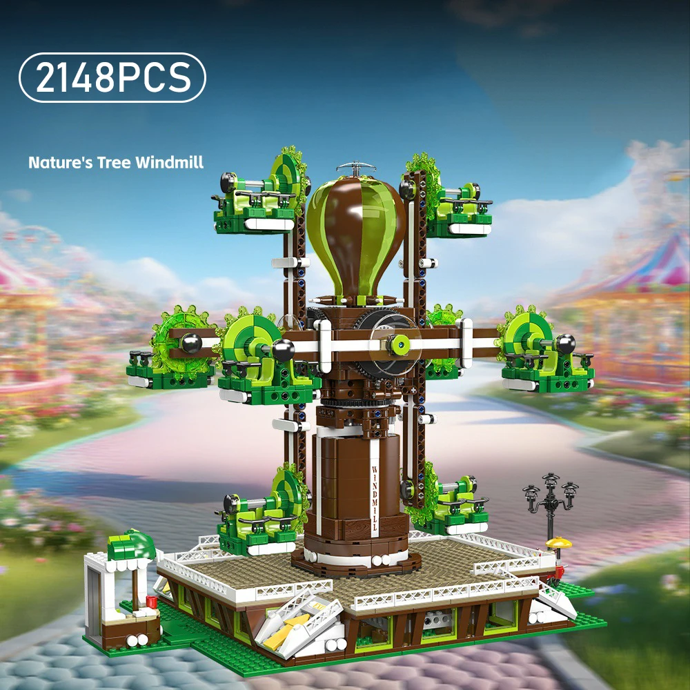 Electric Windmill Tree Building Blocks Assembly Model Remote Control Educational Puzzle Toy for Boys Girls Display Gift Set