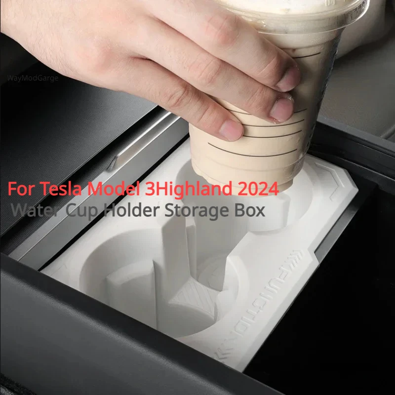 Suporte de copo de água para tesla modelo 3highland 2024, acessórios interiores, porta-copos de silicone à prova d'água, console, suporte de furo duplo