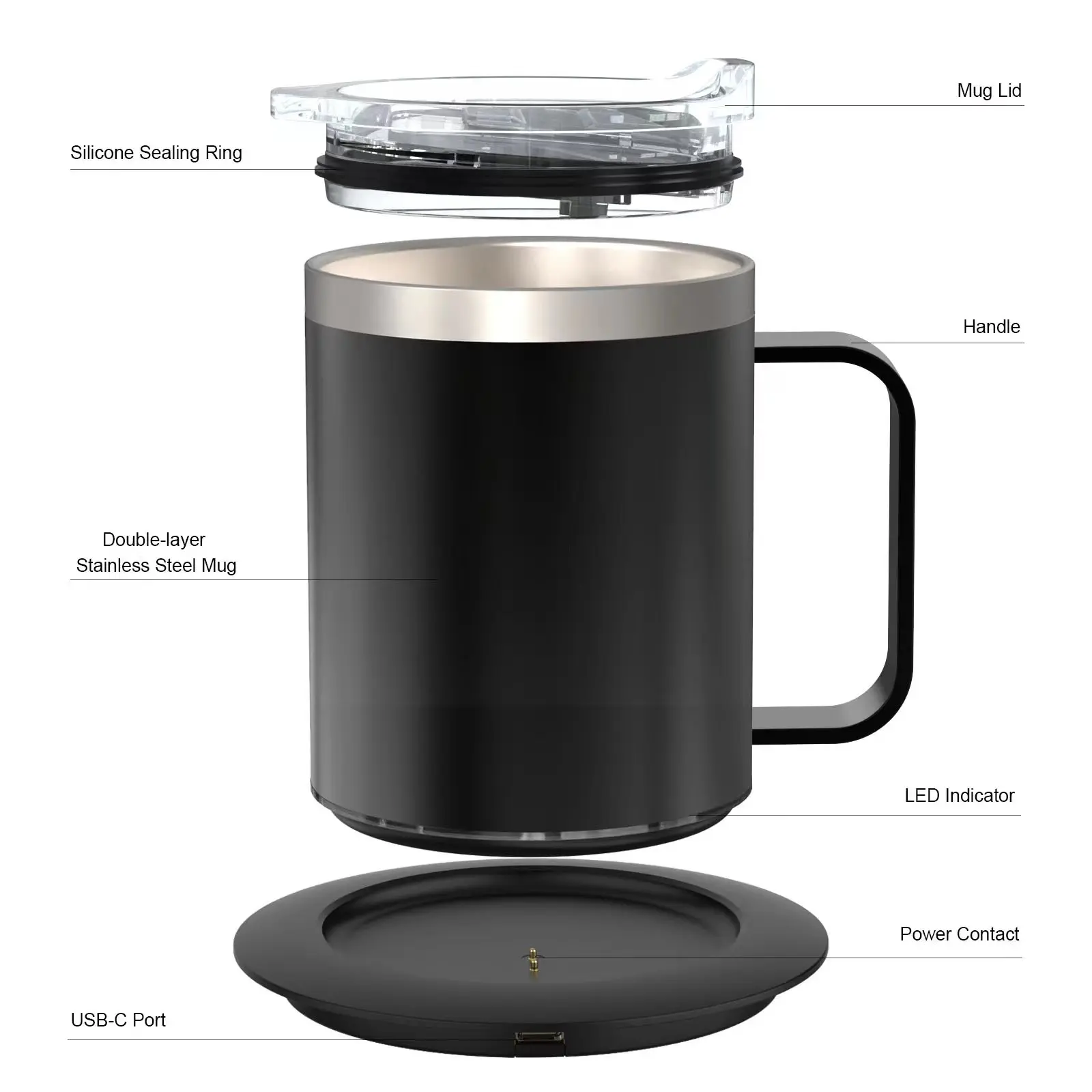 Self-Heating Coffee Mug - 12oz USB Electric Heated Mug Heat 131-149℉ Smart Warming Travel Mug Double Layer Food Grade Cup Warmer