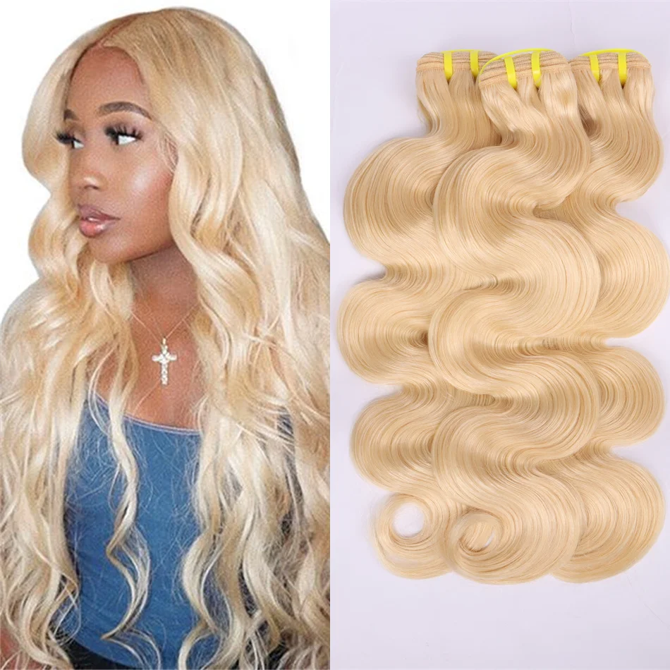 SWANEE-Extensions de cheveux Body Wave, Tissage en lot, Cheveux humains bouclés, Platinum Blonde, Vietnamien, 10-30 Amaran 12A, 613 Blonde